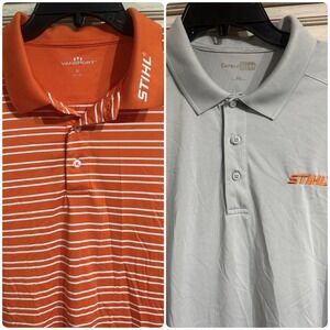 Lot Of 2 STIHL Polo Shirts Men"s 2XL Gray Corner Orange Vansport Chainsaw Work